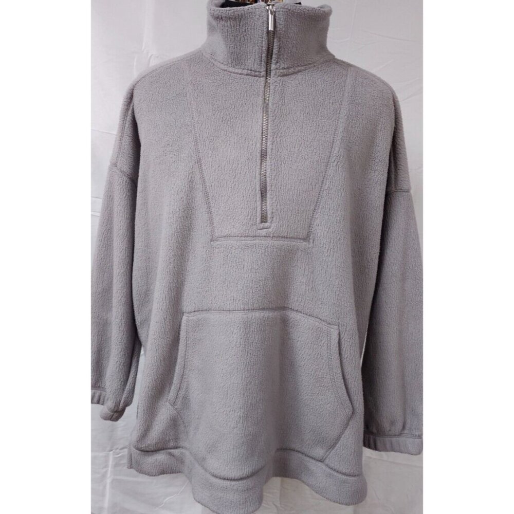 Old Navy Womens XL Grey 1/2 Zip Sherpa Fleece Pullover Sweater Hoodie Jacket